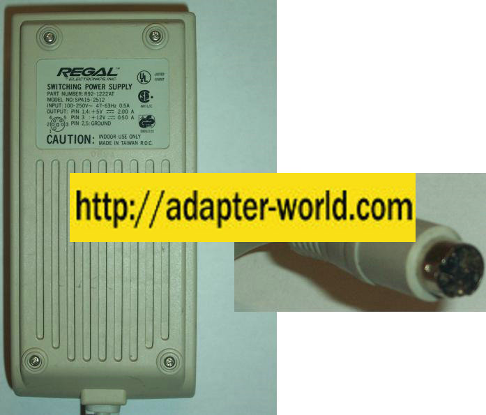 REGAL SPA15-2512 AC ADAPTER 5V 12VDC 2A 0.50A POWER SUPPLY - Click Image to Close